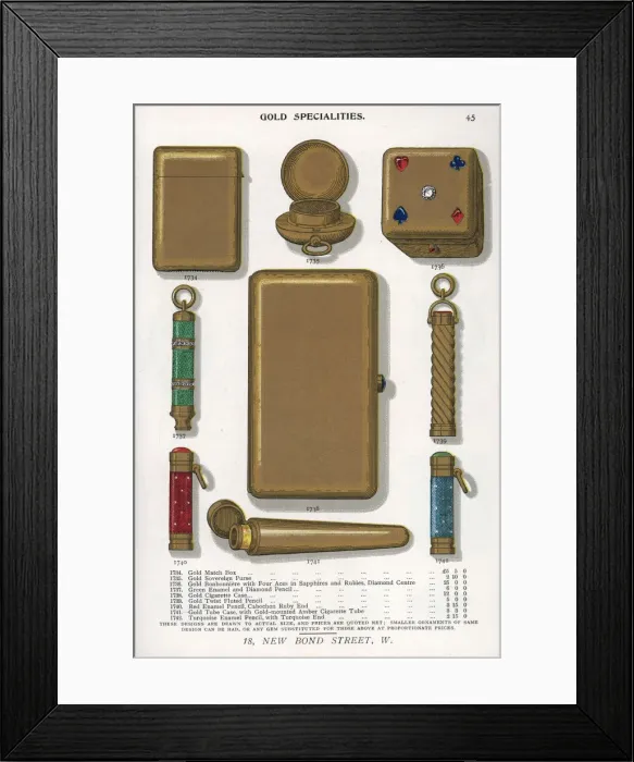 Framed Print : Gold jewerlry including match box, cigarette Framed Print : Gold jewerlry including match box, cigarette