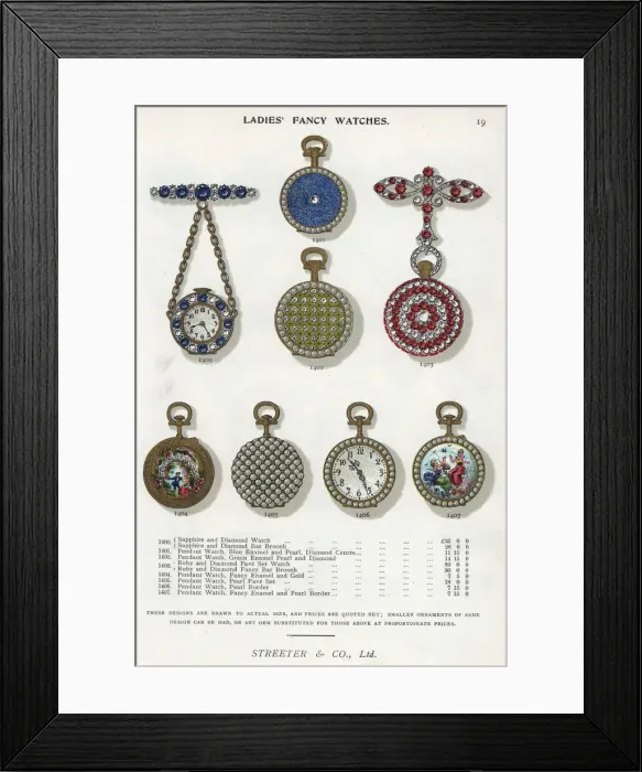 Framed Print : Ladies fancy watches, circa 1895 Framed Print : Ladies fancy watches, circa 1895