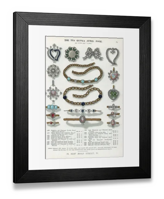 Framed Print : Ten guinea jewels: brooch, pendant, bracelet and ring