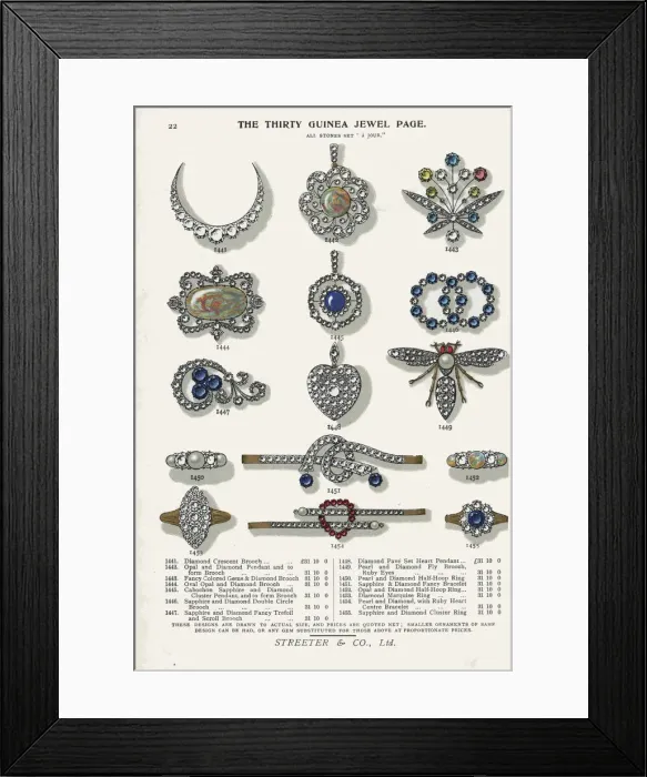 Framed Print : Thirty guinea jewels: brooch, pendant, rin, and bracelet Framed Print : Thirty guinea jewels: brooch, pendant, rin, and bracelet
