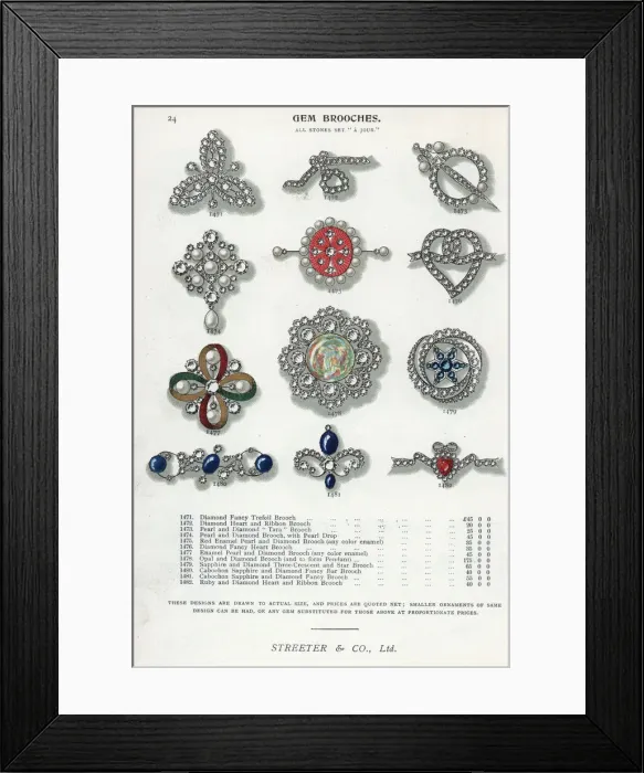 Framed Print : Gem brooches in diamond, pearl, enamel, opal and sapphire Framed Print : Gem brooches in diamond, pearl, enamel, opal and sapphire