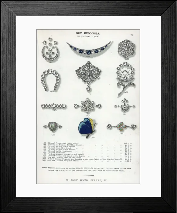 Framed Print : Gem brooches in diamond, pearl, enamel, opal and sapphire Framed Print : Gem brooches in diamond, pearl, enamel, opal and sapphire