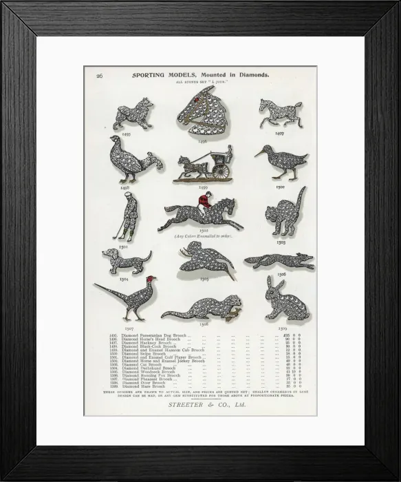 Framed Print : Sporting brooches mounted in diamonds: dog Framed Print : Sporting brooches mounted in diamonds: dog