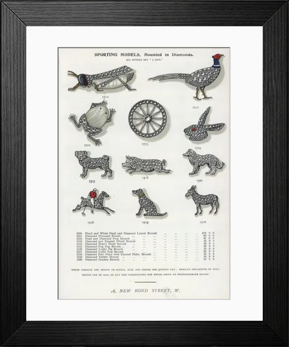 Framed Print : Sporting brooches mounted in diamonds: pug Framed Print : Sporting brooches mounted in diamonds: pug