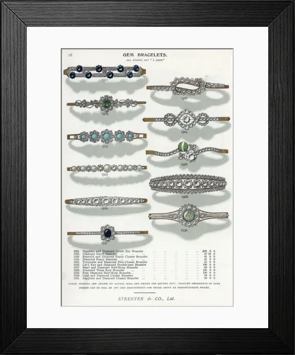 Framed Print : Gem bracelets in sapphire, diamond, turquoise Framed Print : Gem bracelets in sapphire, diamond, turquoise
