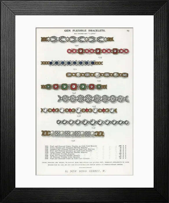 Framed Print : Gem flexible bracelets in pearl, diamond Framed Print : Gem flexible bracelets in pearl, diamond