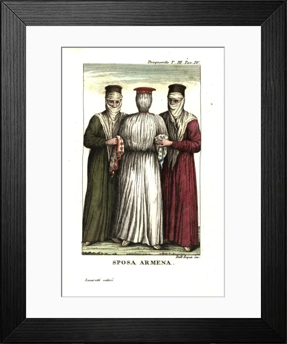 Framed Print : Armenian bride wrapped in a sack, supported Framed Print : Armenian bride wrapped in a sack, supported