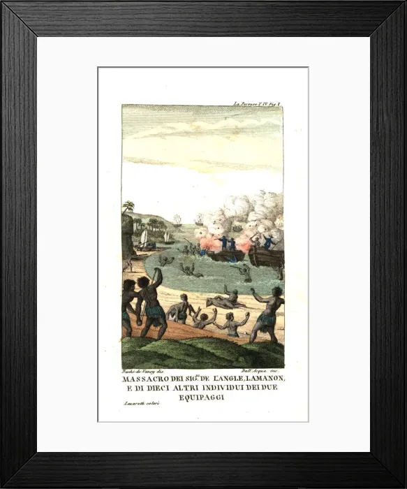 Framed Print : Massacre of de Langle, Lamanon, etc. by natives of Vanuatu Framed Print : Massacre of de Langle, Lamanon, etc. by natives of Vanuatu