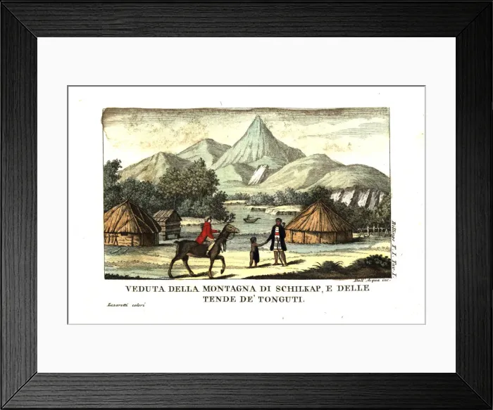 Framed Print : View of the peak and Shilka and tents of the Tungusic people Framed Print : View of the peak and Shilka and tents of the Tungusic people