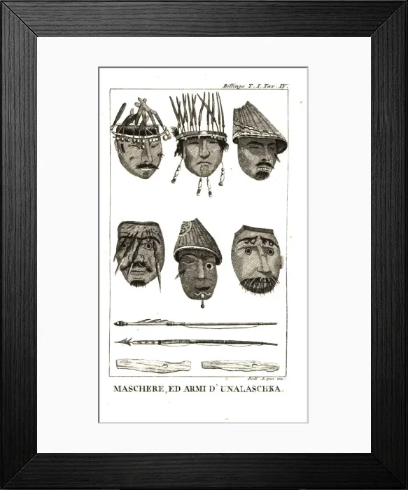 Framed Print : Masks and weapons used by the Unalaskans Framed Print : Masks and weapons used by the Unalaskans