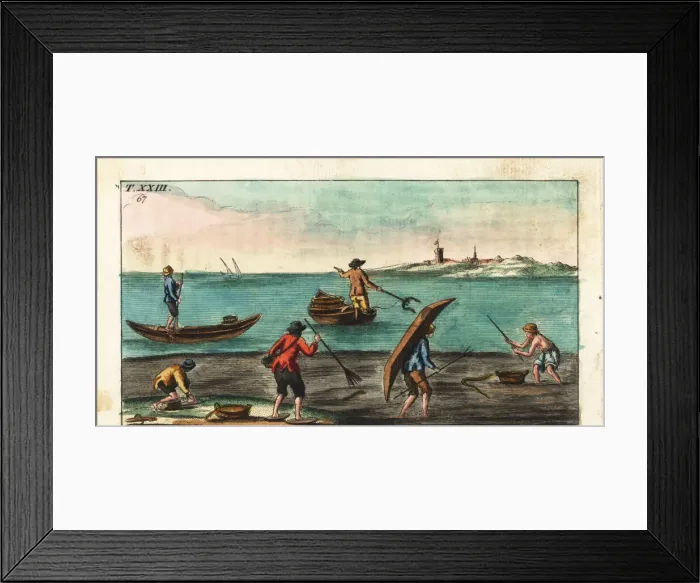 Framed Print : Fishermen catching eels, Europe, 18th century Framed Print : Fishermen catching eels, Europe, 18th century