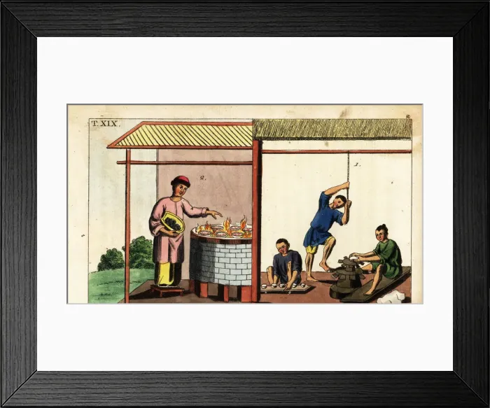 Framed Print : Chinese potters making and firing porcelain cups and plates Framed Print : Chinese potters making and firing porcelain cups and plates