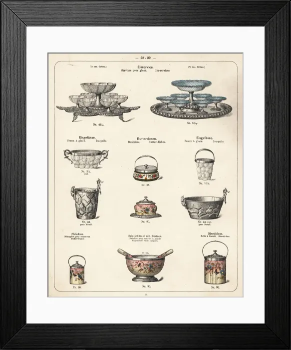 Framed Print : Ice service, ice pail, butter dish, saladbowl with helpers Framed Print : Ice service, ice pail, butter dish, saladbowl with helpers