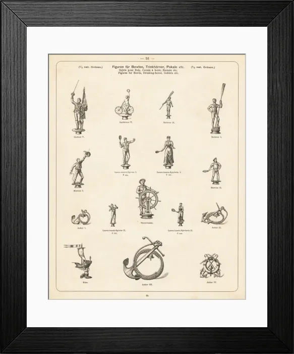 Framed Print : Metal figures for bowls, drinking horns and goblets Framed Print : Metal figures for bowls, drinking horns and goblets