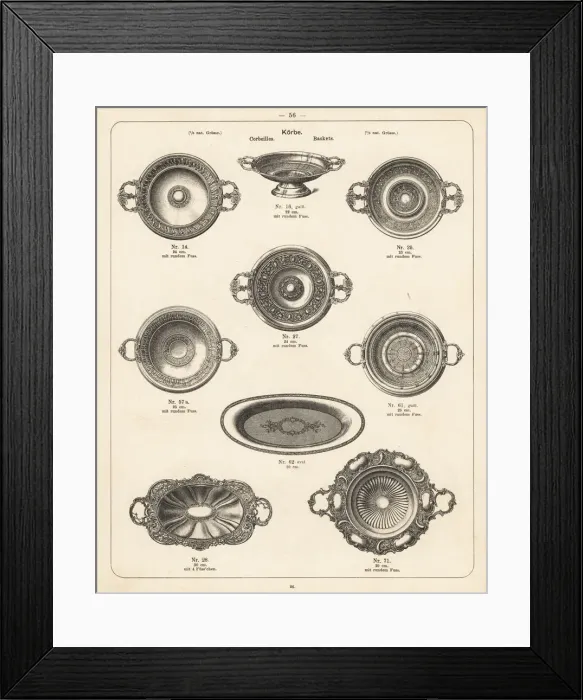 Framed Print : Metal baskets, platters and bowls Framed Print : Metal baskets, platters and bowls