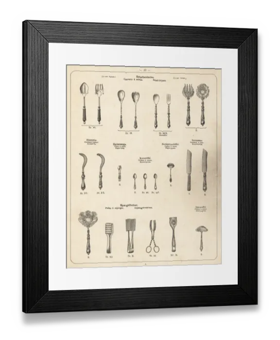 Framed Print : Cutlery, salad servers, tongs, etc Framed Print : Cutlery, salad servers, tongs, etc