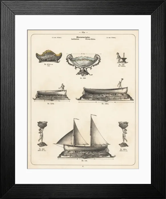 Framed Print : Flower dishes and vases in the shape of boats Framed Print : Flower dishes and vases in the shape of boats