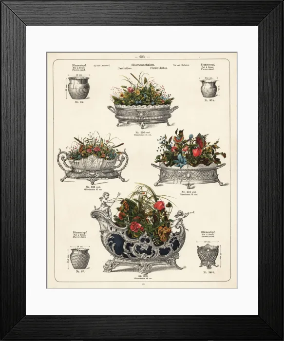 Framed Print : Flower stands, flower dishes, vases and jardinieres Framed Print : Flower stands, flower dishes, vases and jardinieres