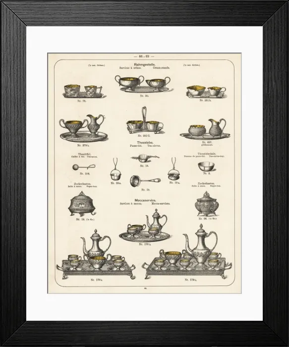 Framed Print : Cream stand, tea strainer, tea tray, mocca Framed Print : Cream stand, tea strainer, tea tray, mocca