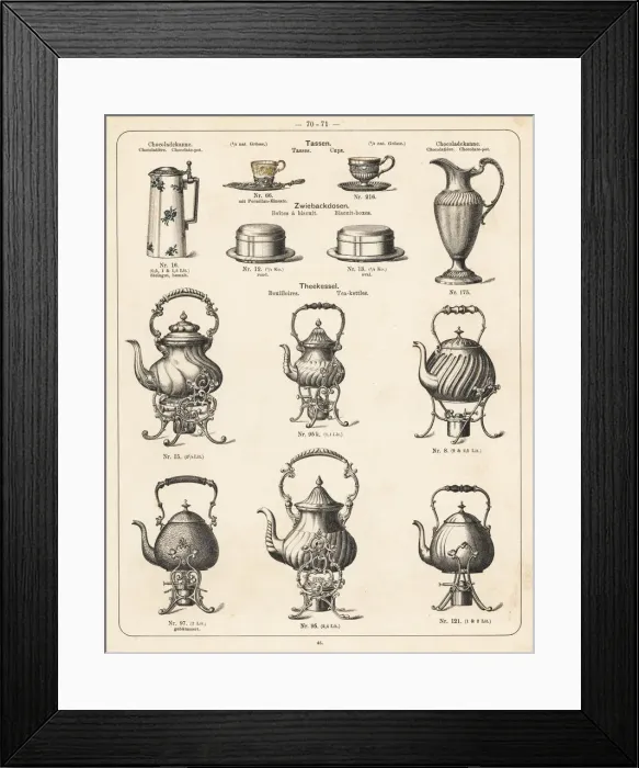 Framed Print : Chocolate pot, tea cut, biscuit box, tea pot, etc Framed Print : Chocolate pot, tea cut, biscuit box, tea pot, etc