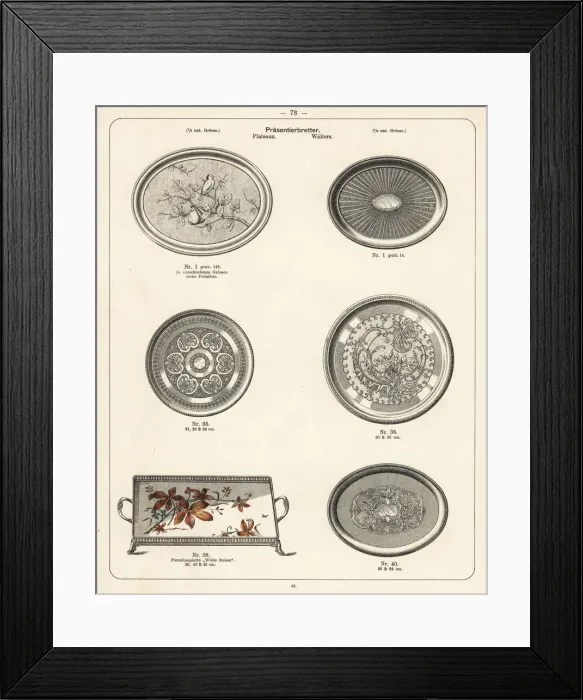 Framed Print : Engraved metal platters and waiters Framed Print : Engraved metal platters and waiters