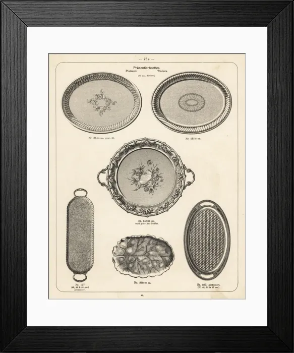 Framed Print : Engraved metal platters and waiters Framed Print : Engraved metal platters and waiters