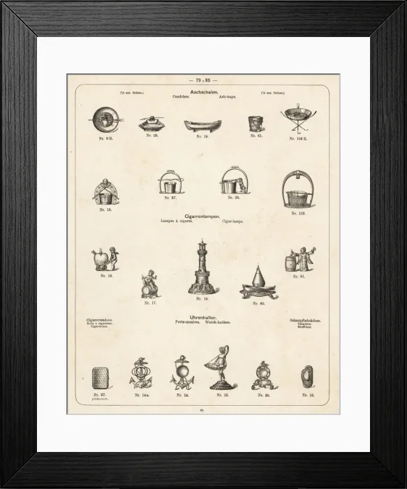 Framed Print : Decorative ash trays, cigar lighters, snuff Framed Print : Decorative ash trays, cigar lighters, snuff