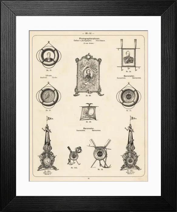 Framed Print : Photo frame, barometer and clock Framed Print : Photo frame, barometer and clock