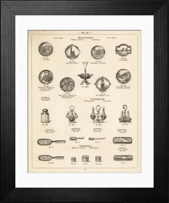 Framed Print : Jewel tray, toilet set, perfume bottle, toothbrush, etc Framed Print : Jewel tray, toilet set, perfume bottle, toothbrush, etc