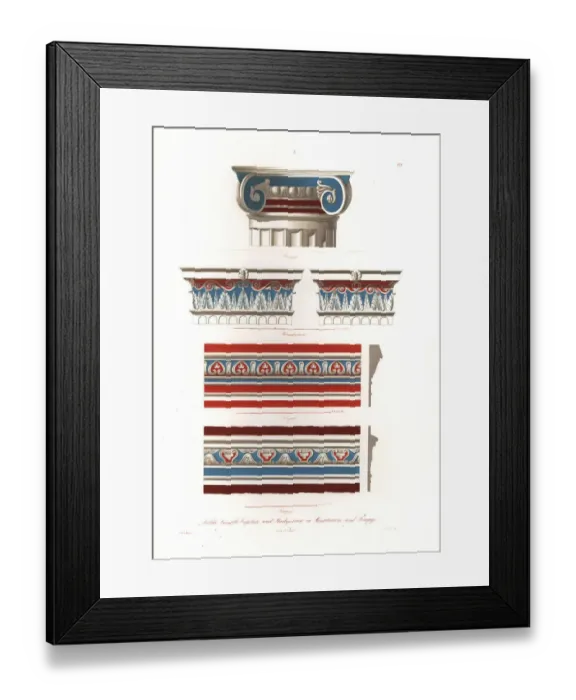 Framed Print : Antique painted capitals and stucco cornices