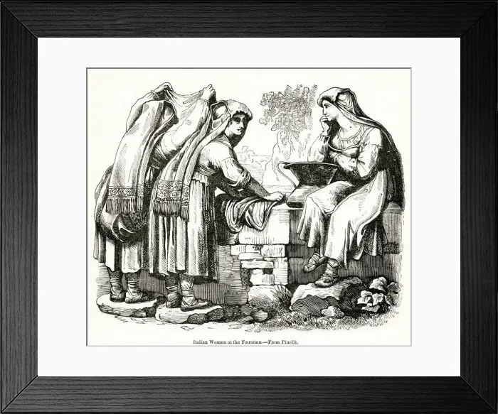 Framed Print : Roman peasant women at a fountain, Italy Framed Print : Roman peasant women at a fountain, Italy