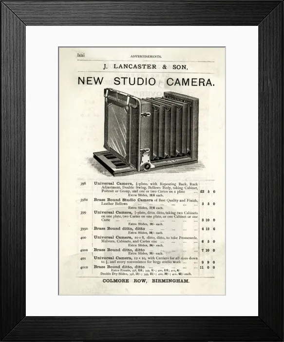 Framed Print : Studio camera advertisement Framed Print : Studio camera advertisement
