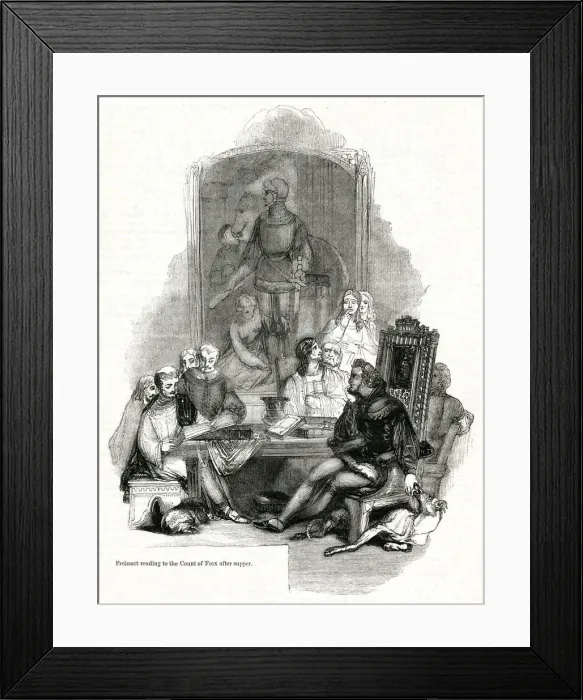 Framed Print : Jean Froissart reading to Gaston de Foix after supper Framed Print : Jean Froissart reading to Gaston de Foix after supper