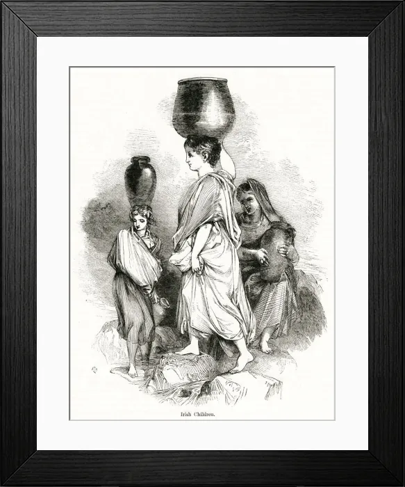 Framed Print : Young Irish women carrying water jars, County Cork Framed Print : Young Irish women carrying water jars, County Cork