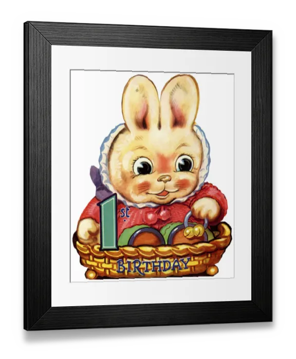 Framed Print : 1st Birthday Card, Bunny Rabbit in Baby Clothes Framed Print : 1st Birthday Card, Bunny Rabbit in Baby Clothes