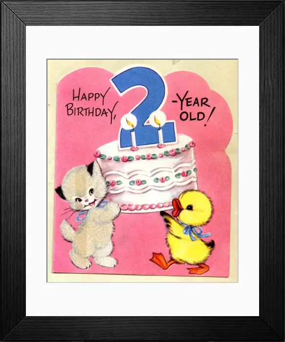 Framed Print : 2nd Birthday Card, Kitten and Duckling Framed Print : 2nd Birthday Card, Kitten and Duckling
