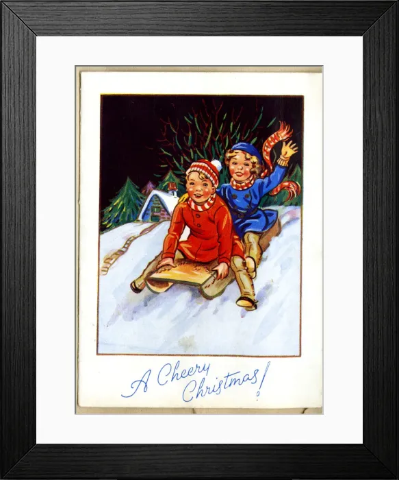 Framed Print : A Cheery Christmas, Children on Snow Sledge Framed Print : A Cheery Christmas, Children on Snow Sledge