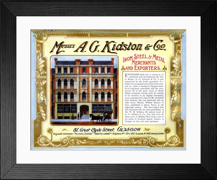 Framed Print : A G Kidston, Iron, Steel and Metal Merchants, Glasgow Framed Print : A G Kidston, Iron, Steel and Metal Merchants, Glasgow