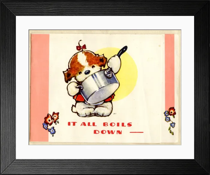 Framed Print : Birthday Card, Puppy and Saucepan Framed Print : Birthday Card, Puppy and Saucepan
