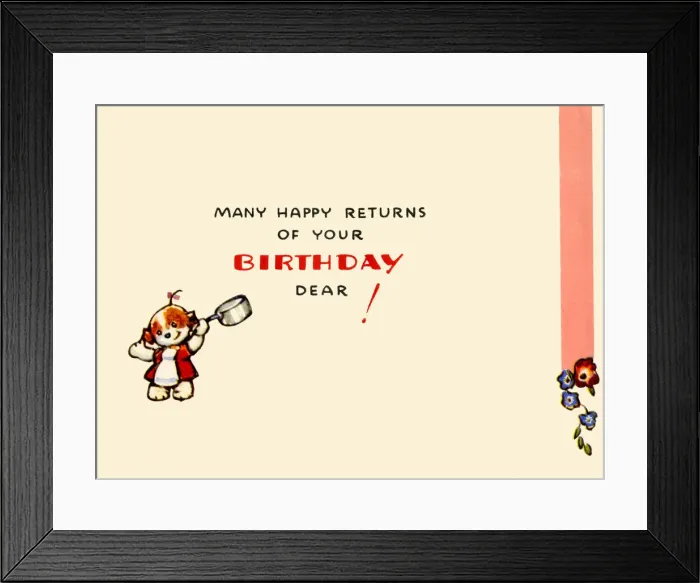 Framed Print : Birthday Card, Puppy and Saucepan Framed Print : Birthday Card, Puppy and Saucepan