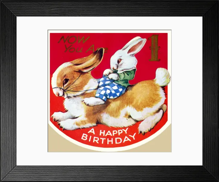 Framed Print : Birthday Card, Rabbit riding on larger Rabbit Framed Print : Birthday Card, Rabbit riding on larger Rabbit