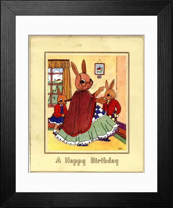 Framed Print : Birthday Card, Bunny Rabbits Framed Print : Birthday Card, Bunny Rabbits