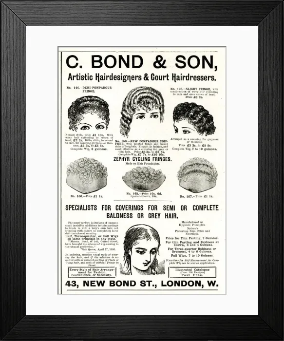 Framed Print : Advert, C Bond & Son, Hair designers and Hairdressers Framed Print : Advert, C Bond & Son, Hair designers and Hairdressers