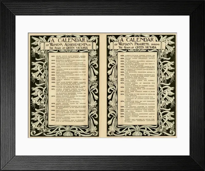 Framed Print : Calendar, Womens Achievements in reign of Queen Victoria Framed Print : Calendar, Womens Achievements in reign of Queen Victoria