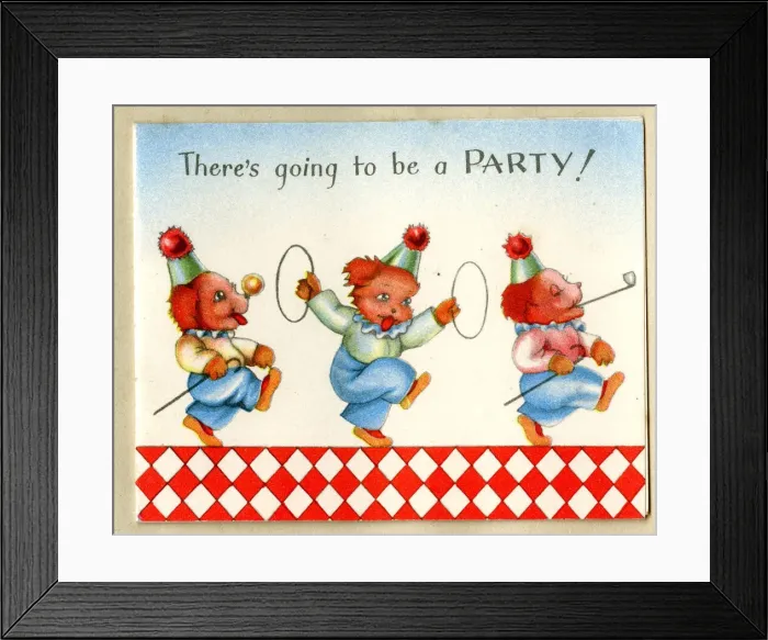 Framed Print : Party Invitation Card, Three Dogs Framed Print : Party Invitation Card, Three Dogs