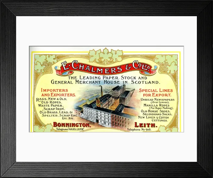 Framed Print : Advert, E Chalmers & Co Ltd, Bonnington and Leith Framed Print : Advert, E Chalmers & Co Ltd, Bonnington and Leith