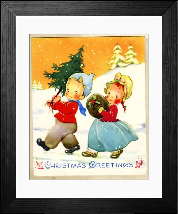 Framed Print : Christmas card, Children in Snow Framed Print : Christmas card, Children in Snow