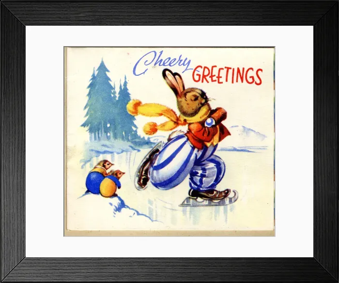 Framed Print : Christmas card, Rabbit skating on ice Framed Print : Christmas card, Rabbit skating on ice
