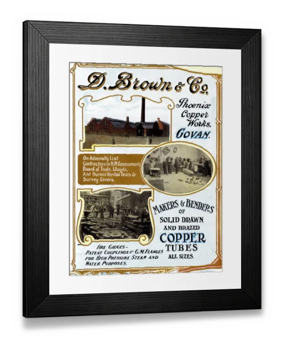 Framed Print : Advert, D Brown & Co, Copper Works, Govan, Scotland Framed Print : Advert, D Brown & Co, Copper Works, Govan, Scotland
