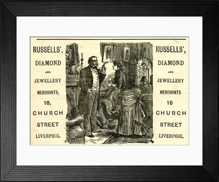 Framed Print : Advert, Russells, Diamond and Jewellery Merchants Framed Print : Advert, Russells, Diamond and Jewellery Merchants